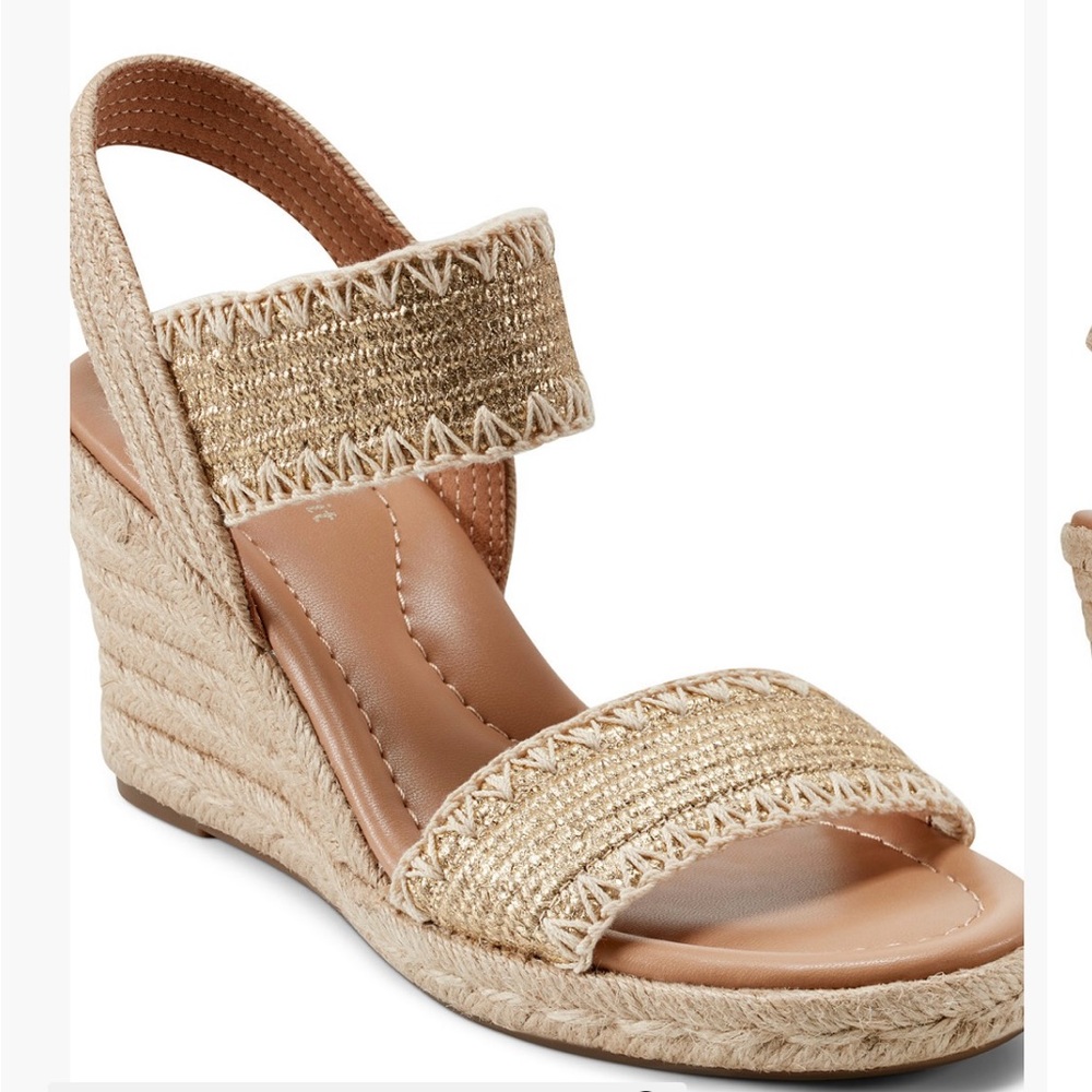 Easy Spirit Gold Metallic Espadrille Wedge Sandals